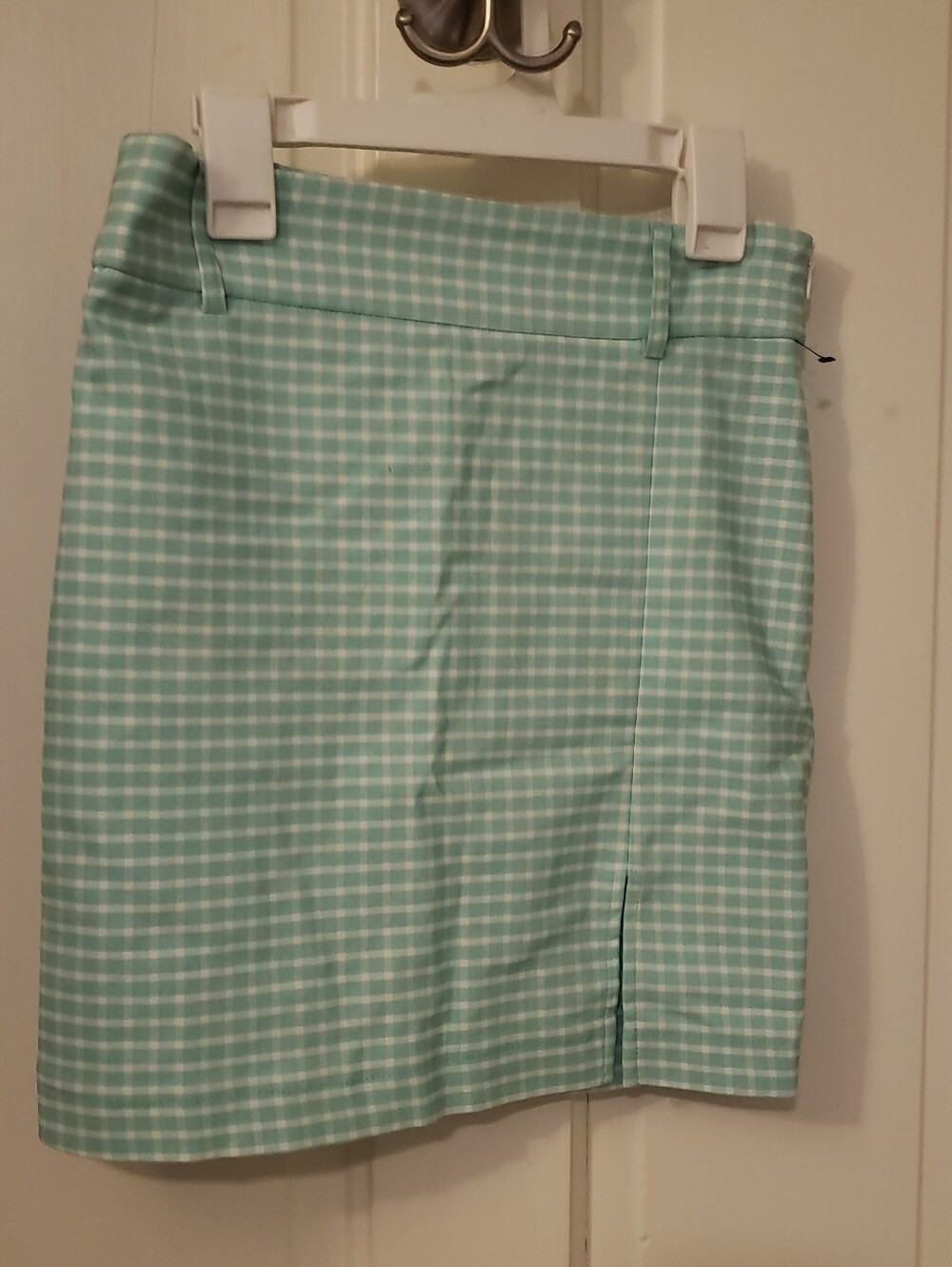 Mint Gingham Mini Skirt with Subtle Front Slit